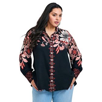 Avenue Women's Plus Size La Luna Button Down Shirt