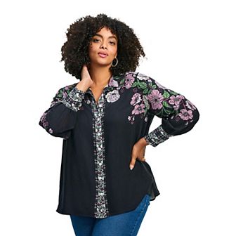 Avenue Women's Plus Size La Luna Button Down Shirt
