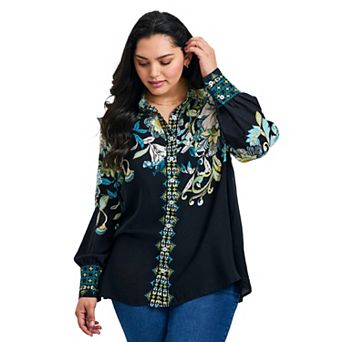 Avenue Women's Plus Size La Luna Button Down Shirt