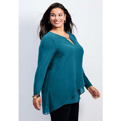 Avenue Women's Plus Size Fantasia Overlay Chain Tunic