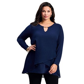 Avenue Women's Plus Size Fantasia Overlay Chain Tunic