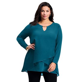 Avenue Women's Plus Size Fantasia Overlay Chain Tunic