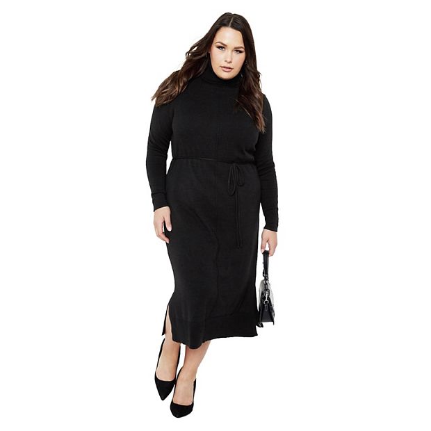plus size sweater dress black Final Sale Plus Size Jacquard Sweater Dress in Black & Silver main image 1