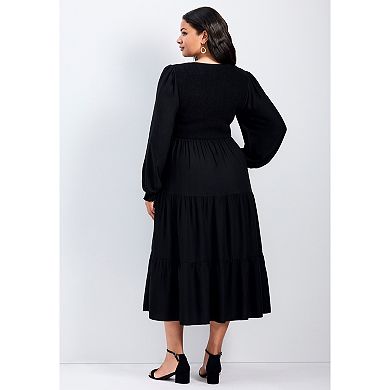 Avenue Women's Plus Size Indi Sleeve Shirred Dress