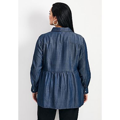 Avenue Women's Plus Size Denim Tiered Shirt