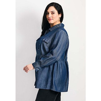 Avenue Women's Plus Size Denim Tiered Shirt