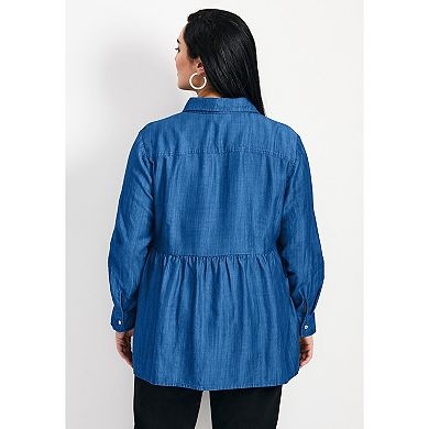 Avenue Women's Plus Size Denim Tiered Shirt