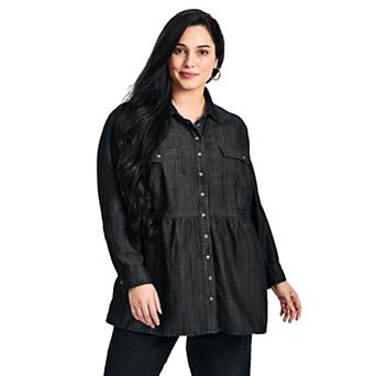Avenue Women's Plus Size Denim Tiered Shirt