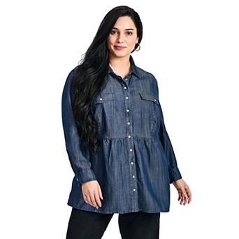Avenue Women's Plus Size Denim Tiered Shirt