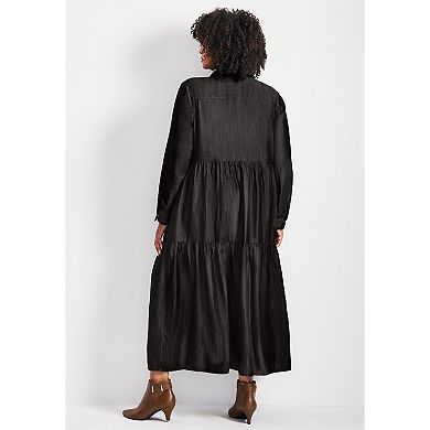 Avenue Women's Plus Size Denim Tiered Shirtdress