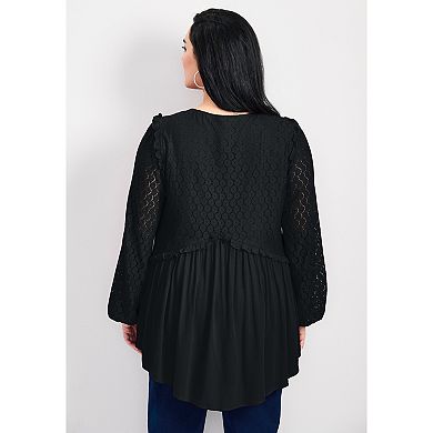 Avenue Women's Plus Size Haven Lace Yoke Top