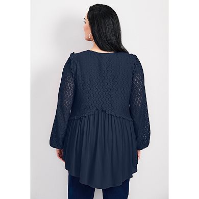 Avenue Women's Plus Size Haven Lace Yoke Top