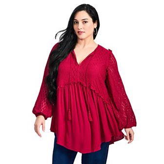Avenue Women's Plus Size Haven Lace Yoke Top