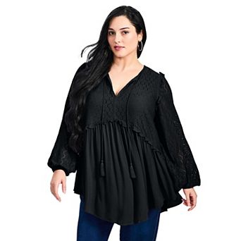 Avenue Women's Plus Size Haven Lace Yoke Top