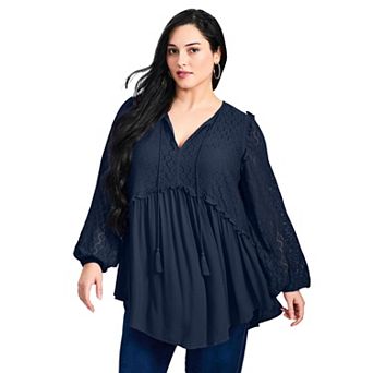 Avenue Women's Plus Size Haven Lace Yoke Top