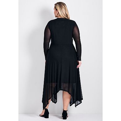 Avenue Women's Plus Size Mere Mesh High Neck Dress