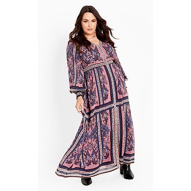 Avenue Women's Plus Size Serene Placement Sleeved Maxi Dress