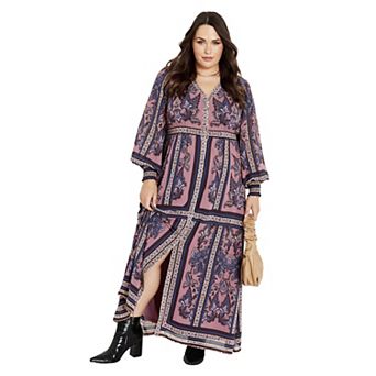 Avenue Women's Plus Size Serene Placement Sleeved Maxi Dress