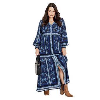 Avenue Women's Plus Size Serene Placement Sleeved Maxi Dress