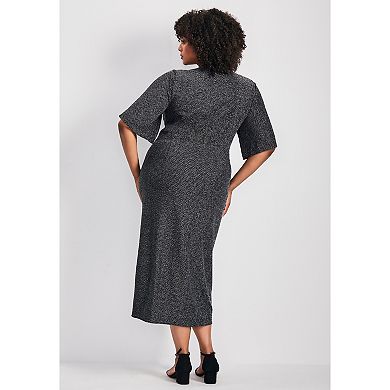 Avenue Women's Plus Size Nala Metallic Mock Wrap Dress