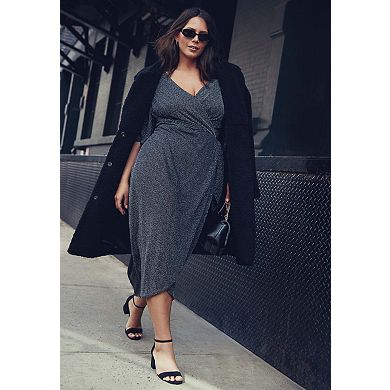 Avenue Women's Plus Size Nala Metallic Mock Wrap Dress