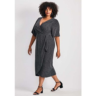 Avenue Women's Plus Size Nala Metallic Mock Wrap Dress