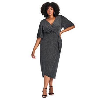 Avenue Women's Plus Size Nala Metallic Mock Wrap Dress