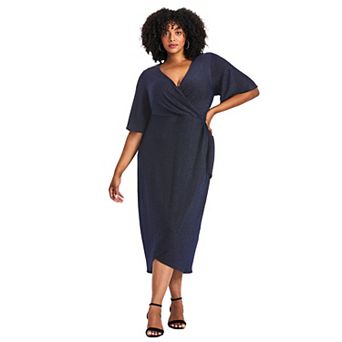 Avenue Women's Plus Size Nala Metallic Mock Wrap Dress
