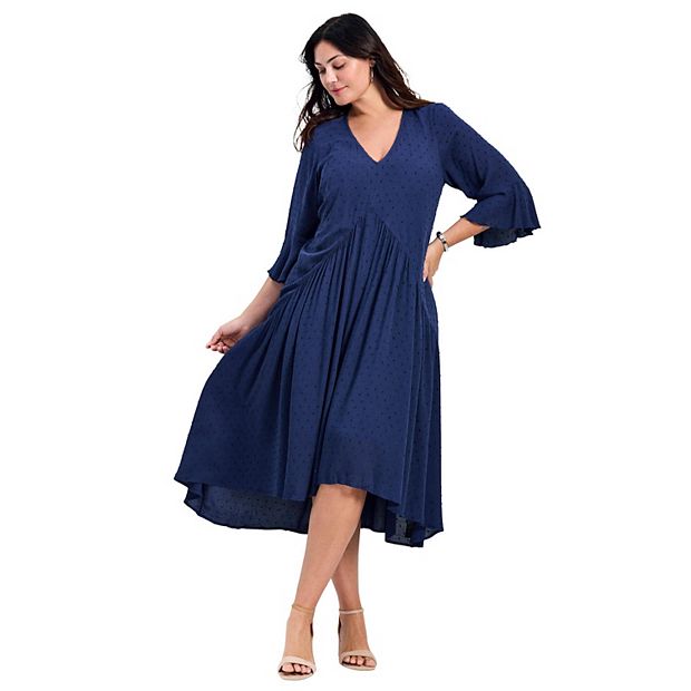 avenue plus size party dresses Plus Size Women's Vicki Textured Dobby Bell Sleeve Dress by Avenue in Black (Size 20)