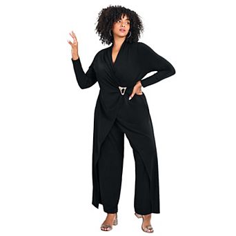 Avenue Women's Plus Size Glamour Wrap Front Jumpsuit