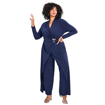 Avenue Women's Plus Size Glamour Wrap Front Jumpsuit