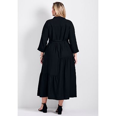 Avenue Women's Plus Size Flora Belted Shirtdress