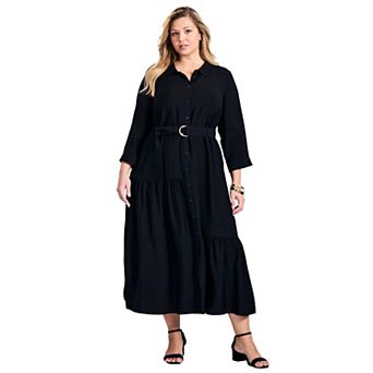 Avenue Women's Plus Size Flora Belted Shirtdress