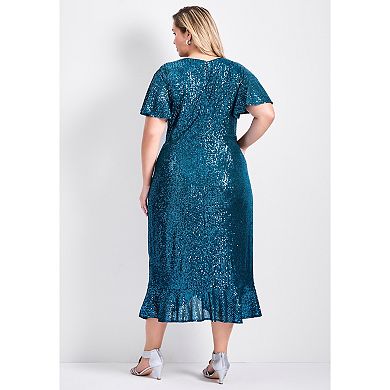 Avenue Women's Plus Size Nina Sequin Wrap Dress