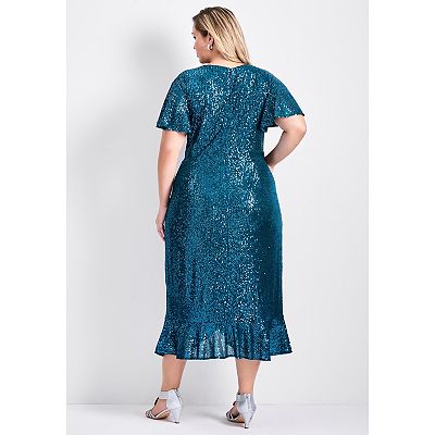 plus sequin wrap dress Black Plus Velvet Sequin Wrap Dress
