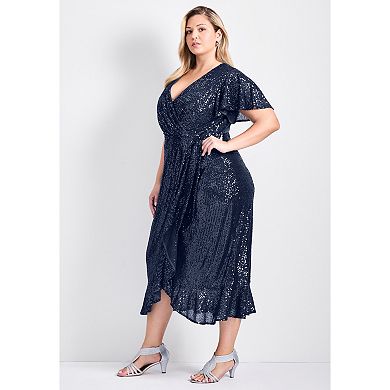 Avenue Women's Plus Size Nina Sequin Wrap Dress