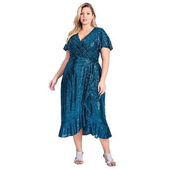 Avenue Women's Plus Size Nina Sequin Wrap Dress