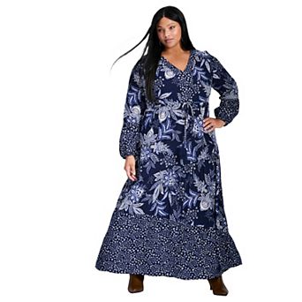 Avenue Women's Plus Size Floral Falls Tiered Maxi Dress