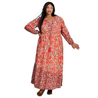 Avenue Women's Plus Size Floral Falls Tiered Maxi Dress