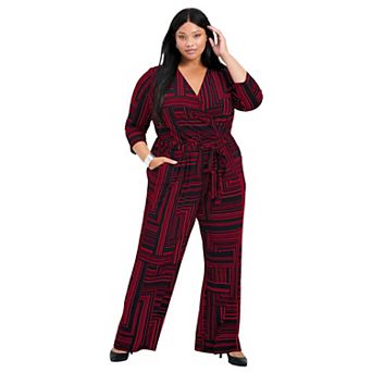 Avenue Women's Plus Size Mara Wrap Front Jumpsuit