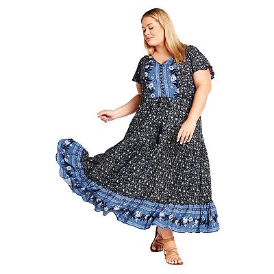 Avenue Women's Plus Size Sandy Border Print Dress