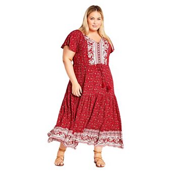 Avenue Women's Plus Size Sandy Border Print Dress