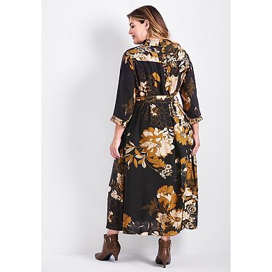 Avenue Women's Plus Size Flora Belted Shirtdress