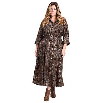 Avenue Women's Plus Size Flora Belted Shirtdress