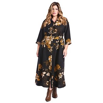 Avenue Women's Plus Size Flora Belted Shirtdress
