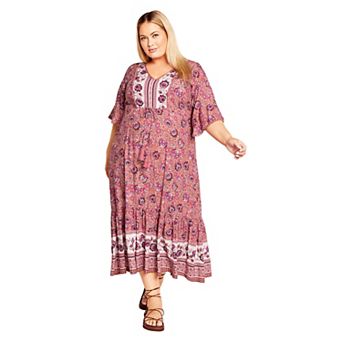 Avenue Women's Plus Size Utopia Border Print Dress