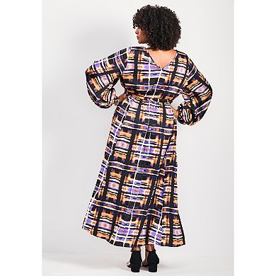 Avenue Women's Plus Size Goldi Satin Blouson Sleeve Maxi Dress