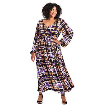 Avenue Women's Plus Size Goldi Satin Blouson Sleeve Maxi Dress