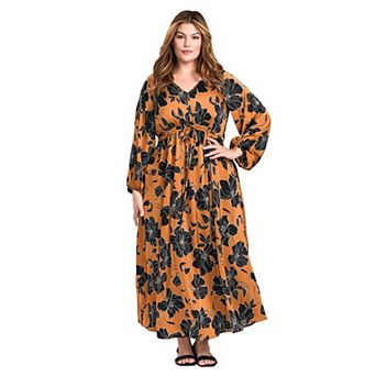 Avenue Women's Plus Size Goldi Satin Blouson Sleeve Maxi Dress