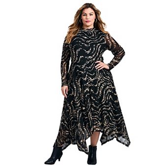 Avenue Women's Plus Size Mere Mesh Printed High Neck Dress
